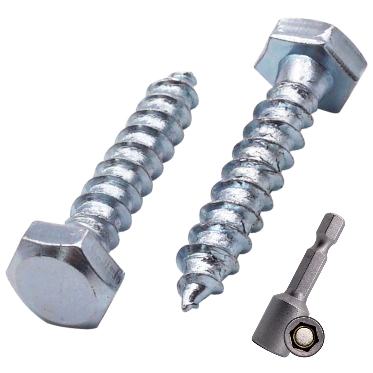 Marcopol (Pack of 10 pcs) DIN 571 Zinc Plated Steel Hexagon Wood Screws M6 x 30 mm, Coach Screws, Hex Screw, Lag Bolts, Head (10, mm), Silver