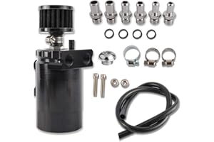 Yaesport Baffled Universal Aluminum Oil Catch Can Reservoir Tank with Breather Filter (300ml, Black)