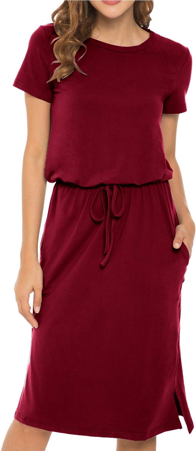 Women's Modest Work Casual Midi Dress with Pockets