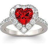 FZO Fashion 925 Sterling Silver Womens heart Ruby Ring Shiny full diamond Ring cubic Zirconia Red Gemstone Promise Ring Eternity Engagement Wedding Band Ring cocktail party ring for Women ST.378