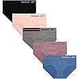 Reebok Hipster Panties for Women - 5 Pack Stretch Performance Seamless Underwear with Relaxed Tag-Free Waistband (S-XL)
