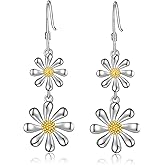Daisy/Sunflower/Rose Flower Dangle Earrings Sterling Silver Flower Drop Jewelry Christmas Gifts for Women Wife Friends Daughter
