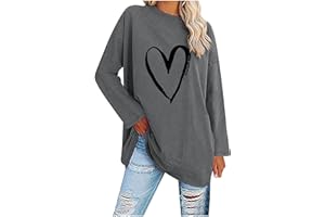 ZDRZK Oversized Tshirt Shirts for Women 2023 Fall Fashion Long Sleeve Crewneck Pullover Tops Comfy Love Heart Print Blouses