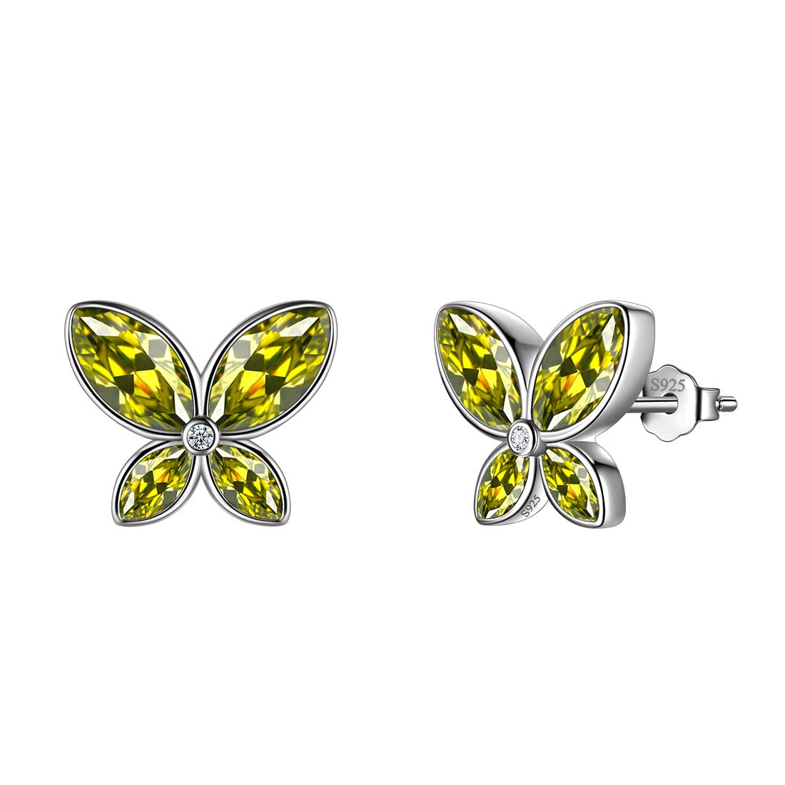 Green Butterfly Studs Earrings Women 925 Sterling Silver Animal Butterflies August Birthstone Peridot Earring Stud Crystal Wedding Birthday Jewelry DE0229A