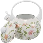 Cabilock Enamel Tea Kettle 2.2L Whistling Tea Kettle Stovetop - Floral Stovetop Container for Gas Stove Induction Cooktop Open Flame, Vintage Enamel Container for Coffee Water Boiling