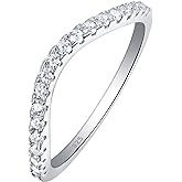 Newshe Jewellery Curved Wedding Bands for Women Cz Stacking 925 Sterling Silver Eternity Rings Wishbone Size 4-13