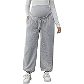 OYOANGLE Women's Maternity Pants Over The Belly Drawstring Pregnancy Jogger Sweatpants