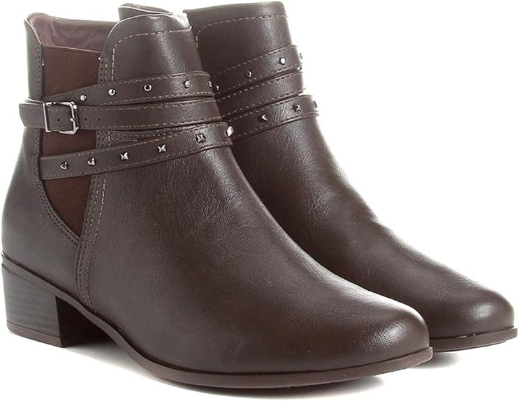 bota cano curto comfortflex salto curto tiras metal feminina