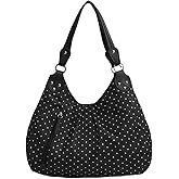 Tarvione Polka Dot Tote Bag Slouchy Hobo Shoulder Bag Retro Large Y2K Handbag Front Zipper Detail Women's Studded Purse