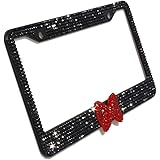 Carfond Pure Handmade 1000+pcs 8 Facets Waterproof Bling Bling Rhinestones Stainless Steel License Plate Frame Bonus Screws Caps Black/Red Bowtie