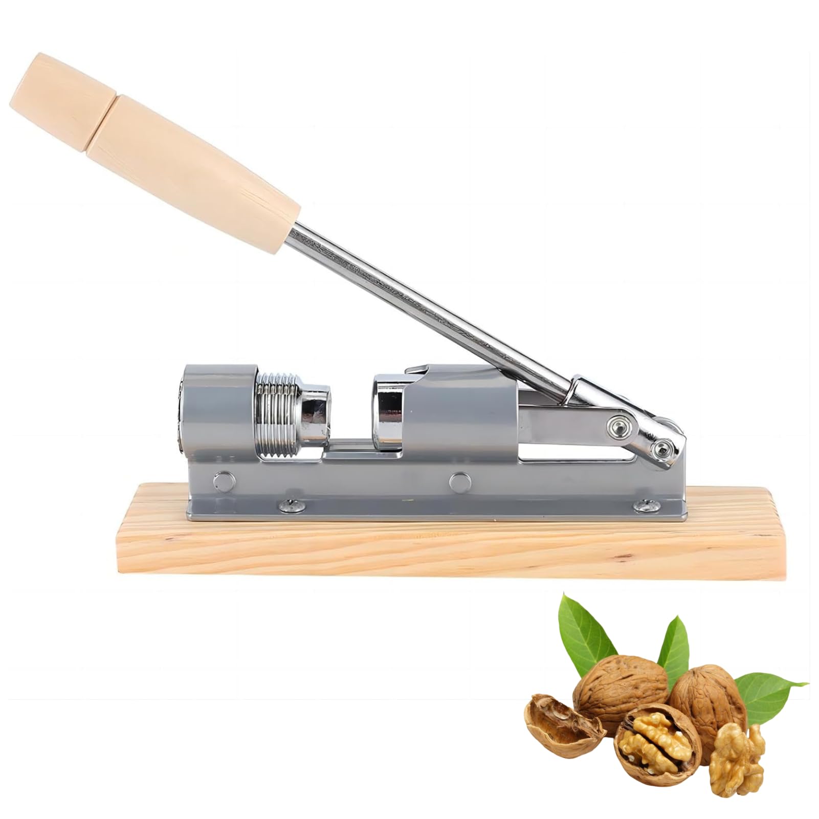 VIFERR Stainless Steel Walnut Cracker, Mechanical Walnut Cracker Nut Opener Tool with Wood Grain for Almonds, Hazelnuts, Walnuts and other Nuts