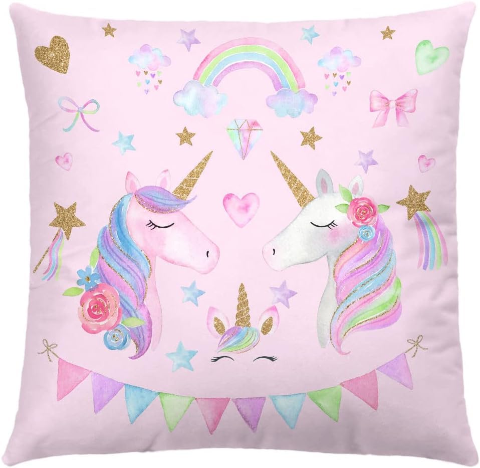 ZFENGYYUAN Pink Unicorn Throw Pillow Cases Square Decorative Cushion Cover Pillowcase 18inch Girls Bedroom short plush