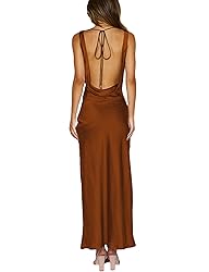 Satin Cowl Neck Sleeveless Backless Maxi Wedding
