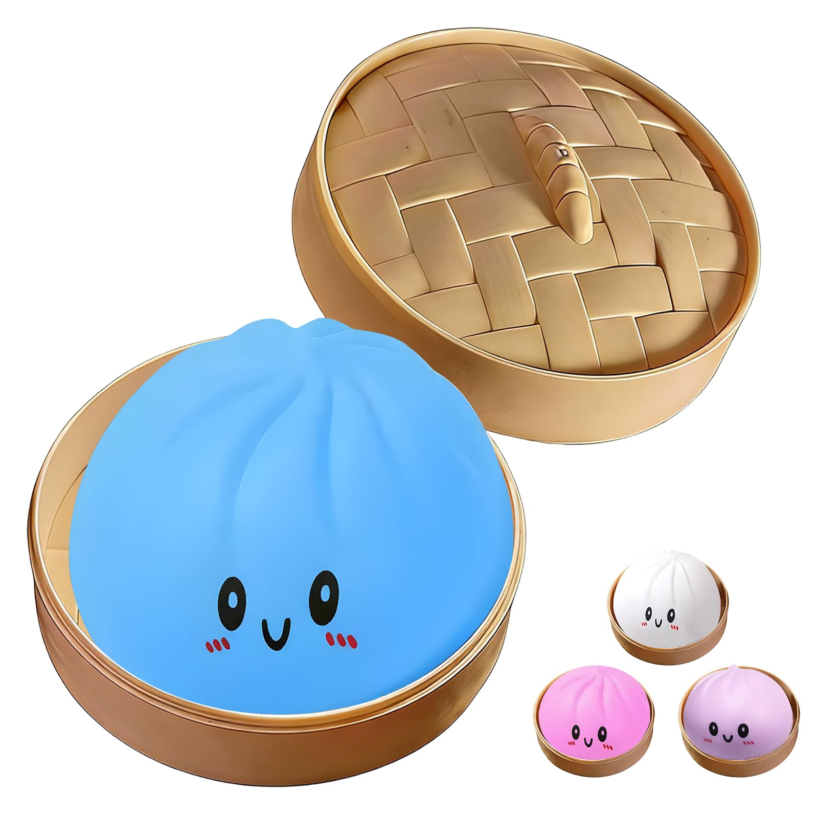 Dumpling Squishies Toy,Mystery Squishy Dumpling Box,Cute Anxiety Relief Fidget Toy,Jumbo Squishy Toy with Steamer Box,Soft Squeeze Decompression Dough for Adults& Kids (Blue)