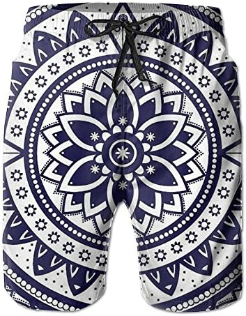 HHNYL Blue and White Swim Trunks Board Shorts Quick Dry Beachwear Bathing Suits for Men