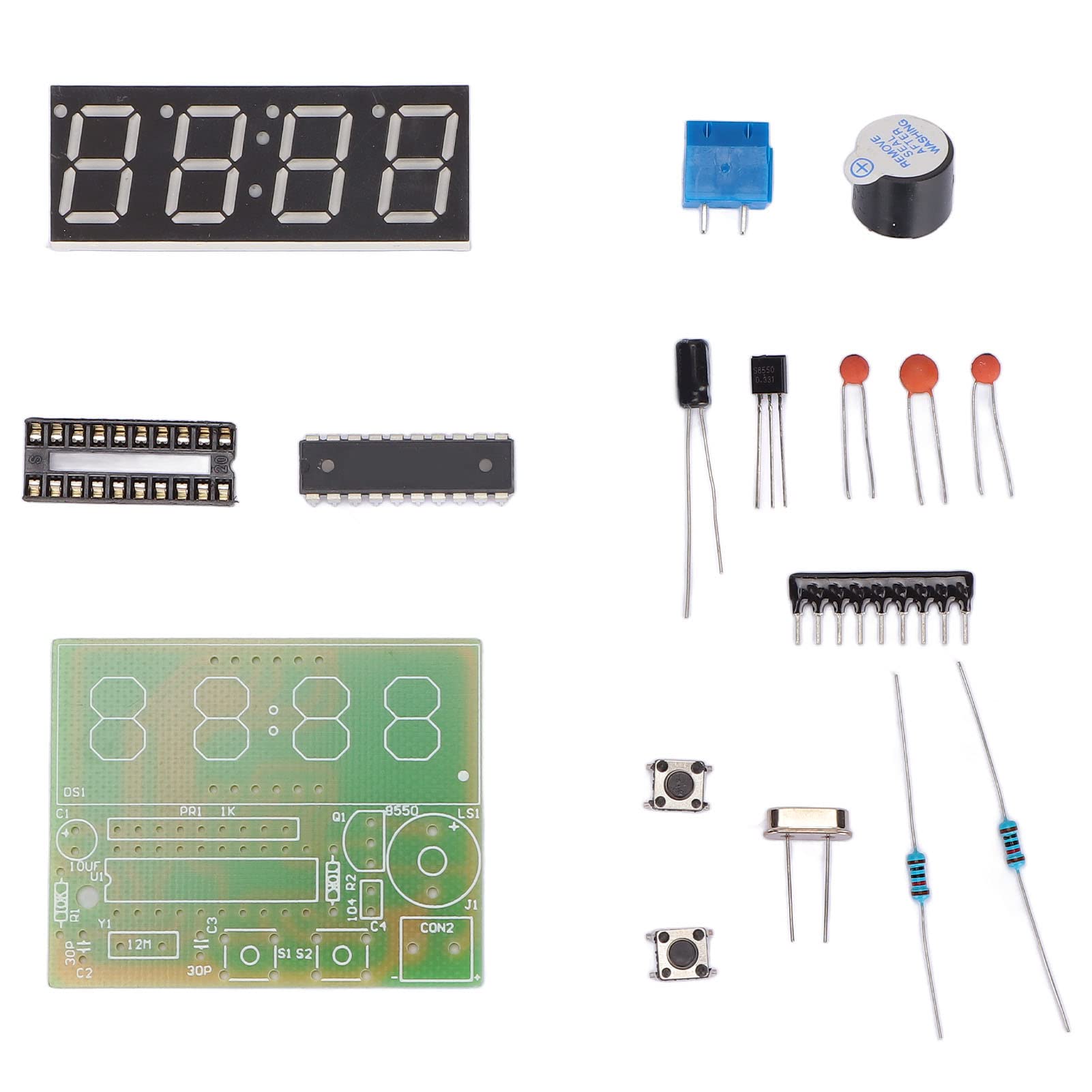 Garosa Digital Clock Kits 4 Digit Electronic Soldering Clocks Kit with Second Correction Function DIY Alarm Clock Kit for Schools Soldering Practice Learning Electronics