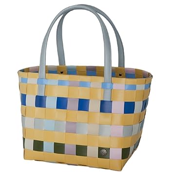HANDED BY Shopper COLOR BLOCK Mustard Mix curry Tasche Korb geflochten Schulter