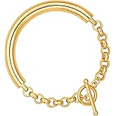 PEARLADA 18k Gold Plated Chain Layerd Bracelet Coin Charm Toggle Bracelet Trendy Cubic Zirconia Jewelry