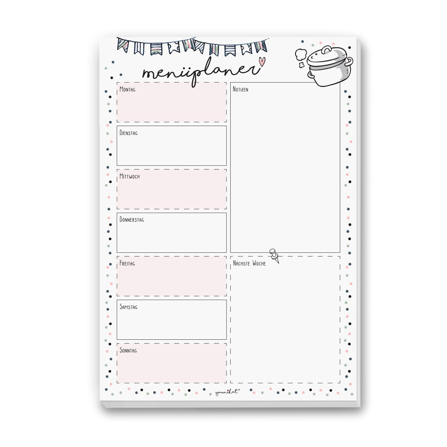 Menu Planner Pad DIN A4 I 50 Sheets I Food Planner Pad in Confetti Motif for the Whole Family I Weekly Planner Pad A4 I Made of Paper to Tear Off I dv888