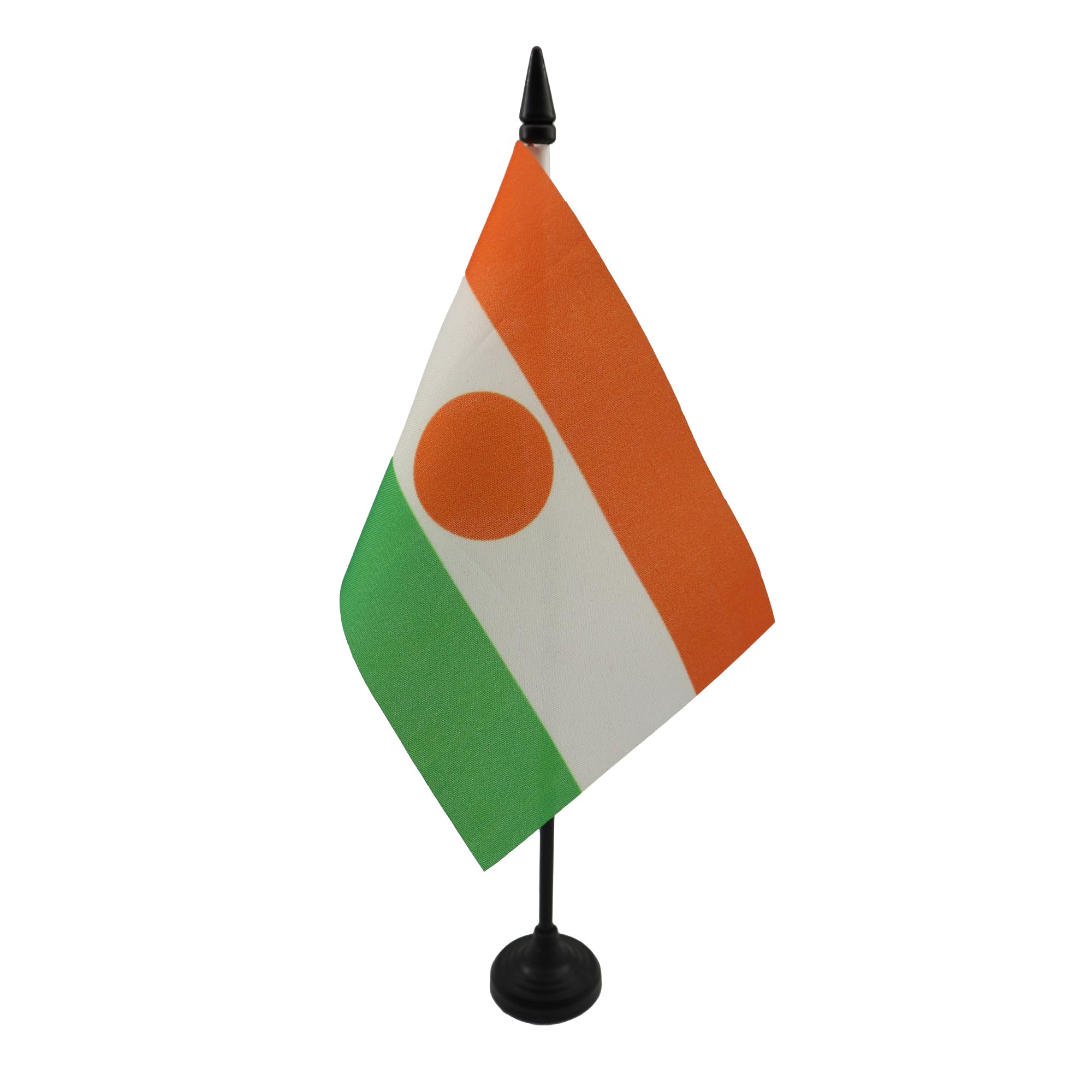 AZ FLAG - Niger Table Flag 4'' x 6'' - Nigerian Office Mini Banner 100% Polyester 15 x 10 cm - Mini Desk Flag with 10'' Pole and Black Plastic Base — image 1