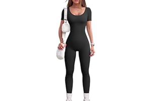 OQQ Women‘s Yoga Jumpsuits Ribbed One Piece Workout Short Sleeve Tops Exercise Jumpsuits