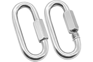 Anvin 2 Pack Large Quick Links M10 3/8 Inch Heavy Duty Carabiner Stainless Steel Chain Links Connector D Shape Locking Chain Hooks Repair Utility Screw Links for Camping Outdoor Equipment Hammocks