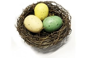 IXIGER Artificial Bird Nest, Bird Nest with Artificial Bird Eggs, Country Style Simulation Twig Bird Nest for Handmade Easter Rattan Nest Creative Decoration for Home Garden(3.15inches)