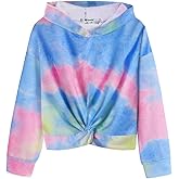 Arshiner Hoodies for Teen Girls Twist Front Tie Dye Hooded Sweatshirt Casual Long Sleeve Tops Clothes for 5-13 Years