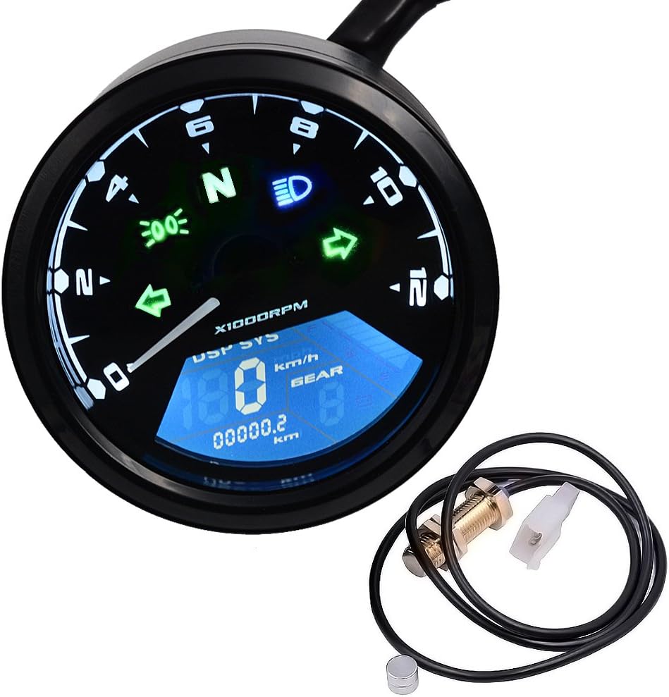 JUST N1 Motorcycle 12000RPM KMH MPH LCD Digital Odometer Speedometer Tachometer Gauge Backlight for 4 Stroke 1 2 4 Cylinders Motorbike