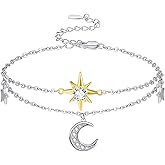 Palpitate Sun Moon Stars Bracelet Women Dainty Moon Bracelet 925 Sterling Silver Inspirational Jewelry Christmas Gifts for Women Wife Her Friends Adjustable