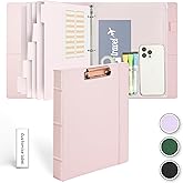 Etzul Hardcover 3 Ring 1 inch Leather Binder, Letter Size Binder Dividers with Tabs, PVC Zipper Pouch, Professional Organizer, Faux Rose Pink Leather