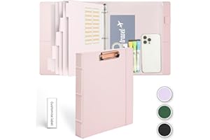 Etzul Hardcover 3 Ring 1 inch Leather Binder, Letter Size Binder Dividers with Tabs, PVC Zipper Pouch, Professional Organizer, Faux Rose Pink Leather