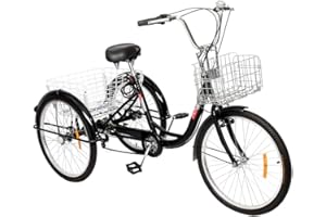 PEXMOR Adult Tricycle, 24/26 Inch 7 Speed 3 Wheel Bikes Tricycle for Adults, Adult Trike for Women/Men/Seniors, Three Wheel Cruiser Bike w/Folding Front & Rear Basket for Shopping/Recreation/Picnic