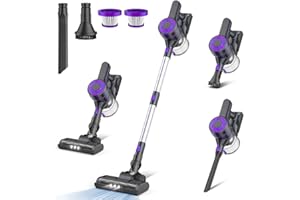 EICOBOT Cordless Vacuum Cleaner,20000Pa Powerful Cordless Vacuum,35 Mins Runtime,Detachable Battery,1.5L Dust Cup,6 in 1 Lightweight Quiet Stick Vacuum Cleaner for Hardwood Floor Pet Hair,Car,Violet