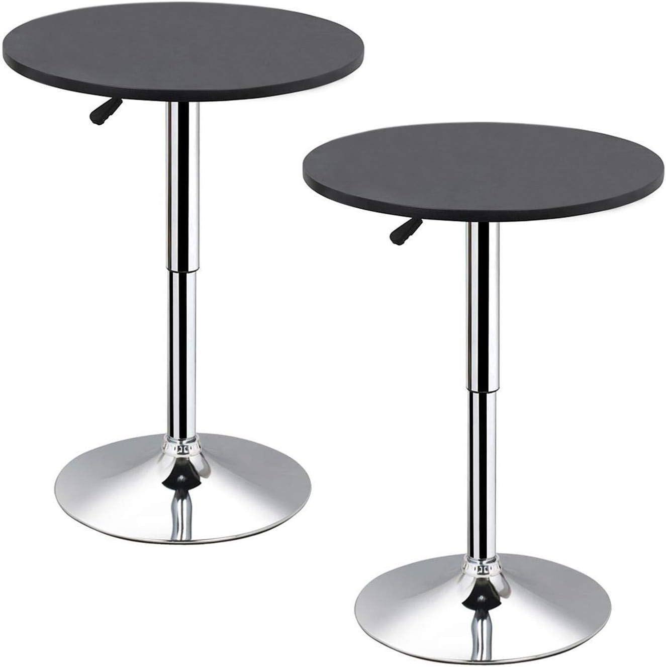 Yaheetech 23.6" Round Bar Tables Pub Tables with Stainless Steel Base Cocktail Table Height Adjustable Bistro Pub/Bar Table MDF Top Adjustable Range 27.4-35.8", Black
