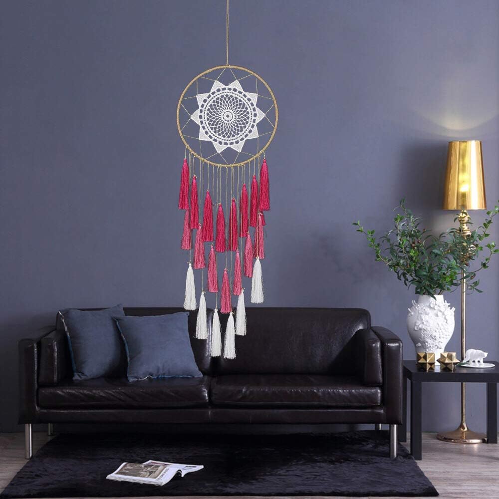 MoonFly Dream Catcher Tassel Wall Hanging Handmade Dreamcatchers Home Decoration with Tassel Feather Ornament Craft Blessing Gift(Tassel)