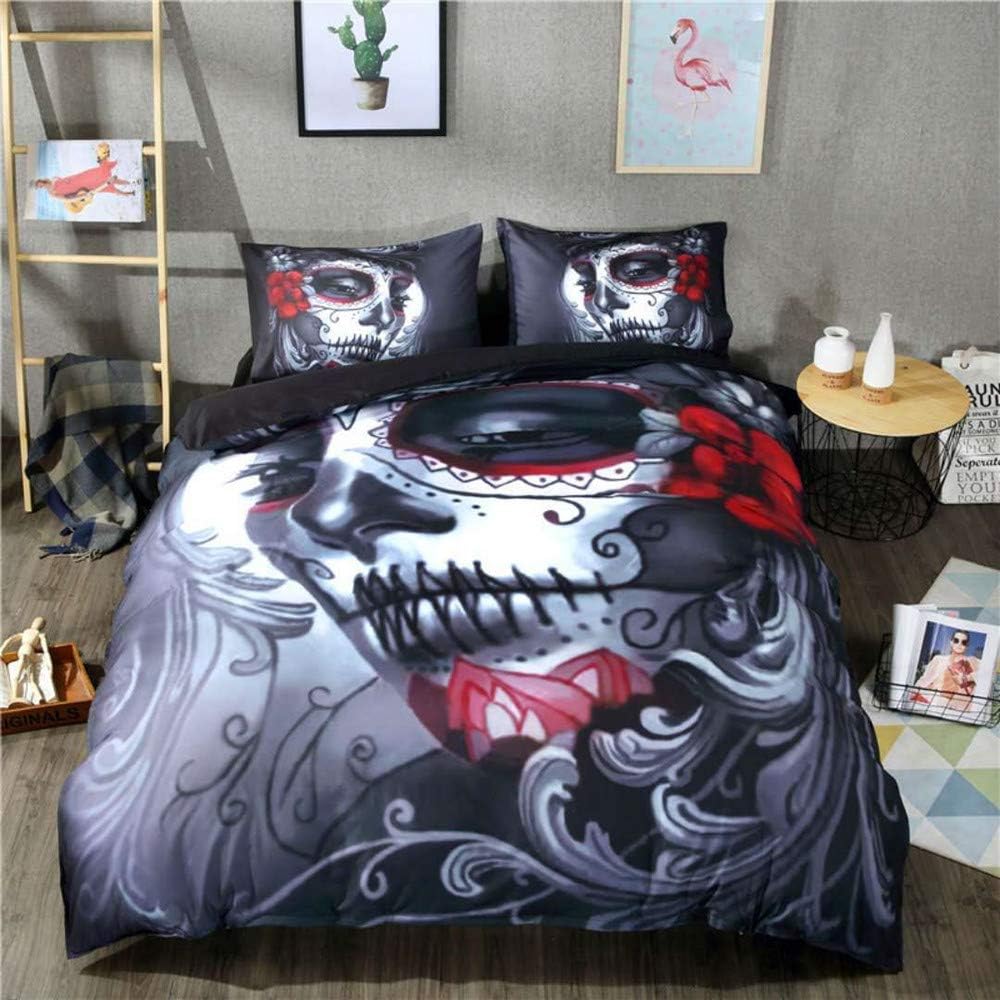 Duvet Cover Sets 3D Print New Flower Skull Bedding Sets Quilt Cover With Pillowcase or Bedding Sheet Zipper Closure Easy Care (Colour #1, King 220x240cm)