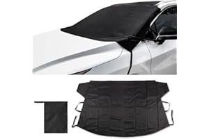 Amiss Windshield Cover for Ice and Snow, 600D Oxford Fabric Windshield Frost Cover, All Weather Winter Summer Car Snow Cover for Trucks and SUVs, Car Exterior Accessories - Black (70.8 x 47.2 Inch)
