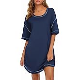Ekouaer Nightgowns for Women Soft Sleep Shirt Short Sleeve Night Shirt Oversized Sleepwear Comfy Sleep Dress