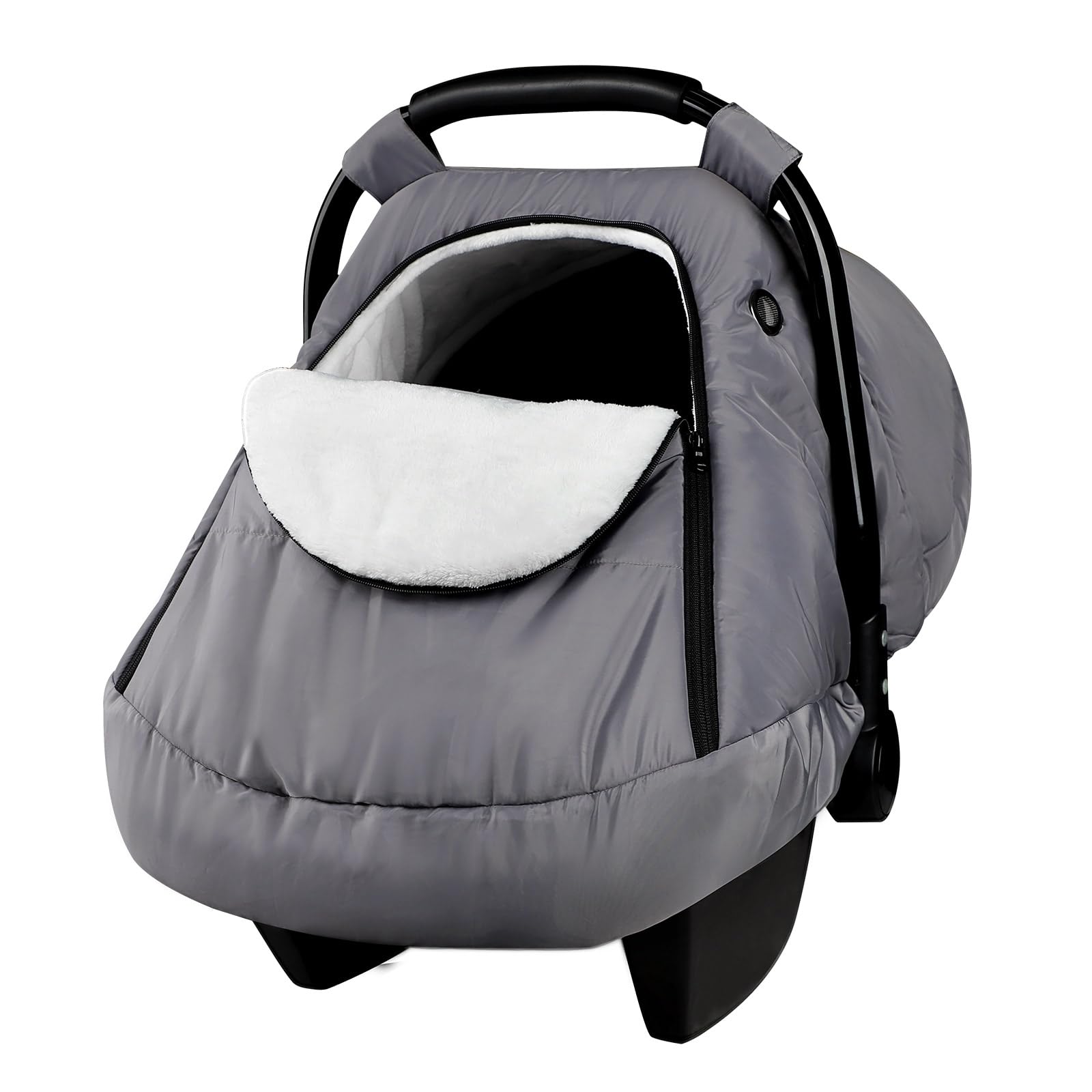 Winter Baby Car Seat Cover, Infant Carseat Canopy for Boys and Girls, Cozy & Warm Cover, Waterproof Carseat Cover with Zipper, Grey