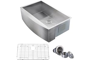 Comllen Commercial 33 Inch 304 Stainless Steel Farmhouse Sink, Single Bowl Kitchen Sinks 16 Gauge 9 Inch Deep Handmade Undermount Farm Apron Front Kitchen Sink