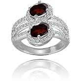 Ice Gems Sterling Silver Garnet and White Topaz Oval Halo Friendship Ring