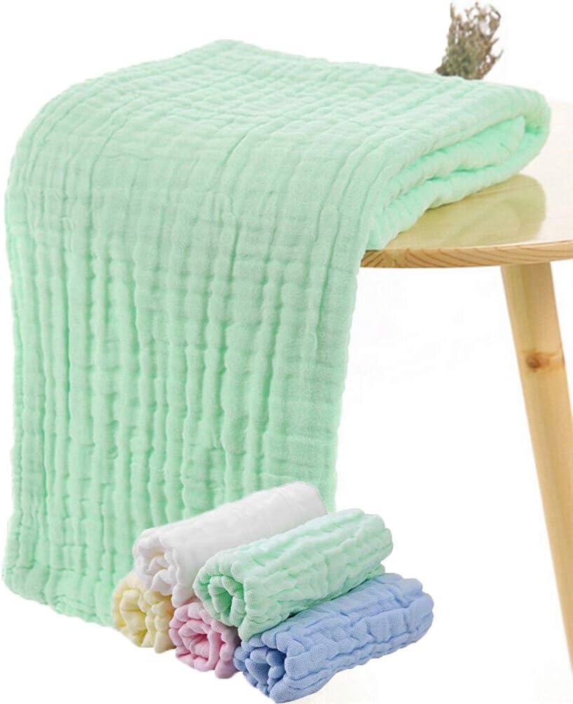 Baby Muslin Towels Set, 6 Layers 100 Cotton, 1 Large Bath Towel & 5
