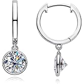 14K White Gold Dangle Drop Hoop Earrings 2 CT Moissanite Real Solid Gold Hypoallergenic Earring for Women Men Her