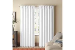 Homi Drapes Double Pinch Pleated Blackout Curtains Thermal Insulated Room Darkening Drapes for Bedroom/Livingroom Along with 2 Panels Combined W(36"+36"),Tiebacks,Hooks (White, 72"x72")