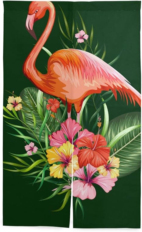 Amazon マキク Makiku のれん フラミンゴ おしゃれ ロング 暖簾 洗濯可 突っ張り棒付き 幅86cm 丈143cm のれん オンライン通販