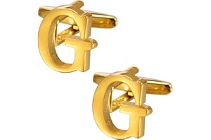 HAWSON A-Z Initial Cufflink for Men, Classic 18k Gold Silver Black Letter Alphabet Monogram Cuff Links for Wedding Business Party Party