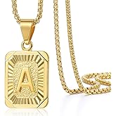 Trendsmax Initial A-Z Letter Pendant Necklace Mens Womens Capital Letter Yellow Gold Plated Stainless Steel Box Chain 22inch