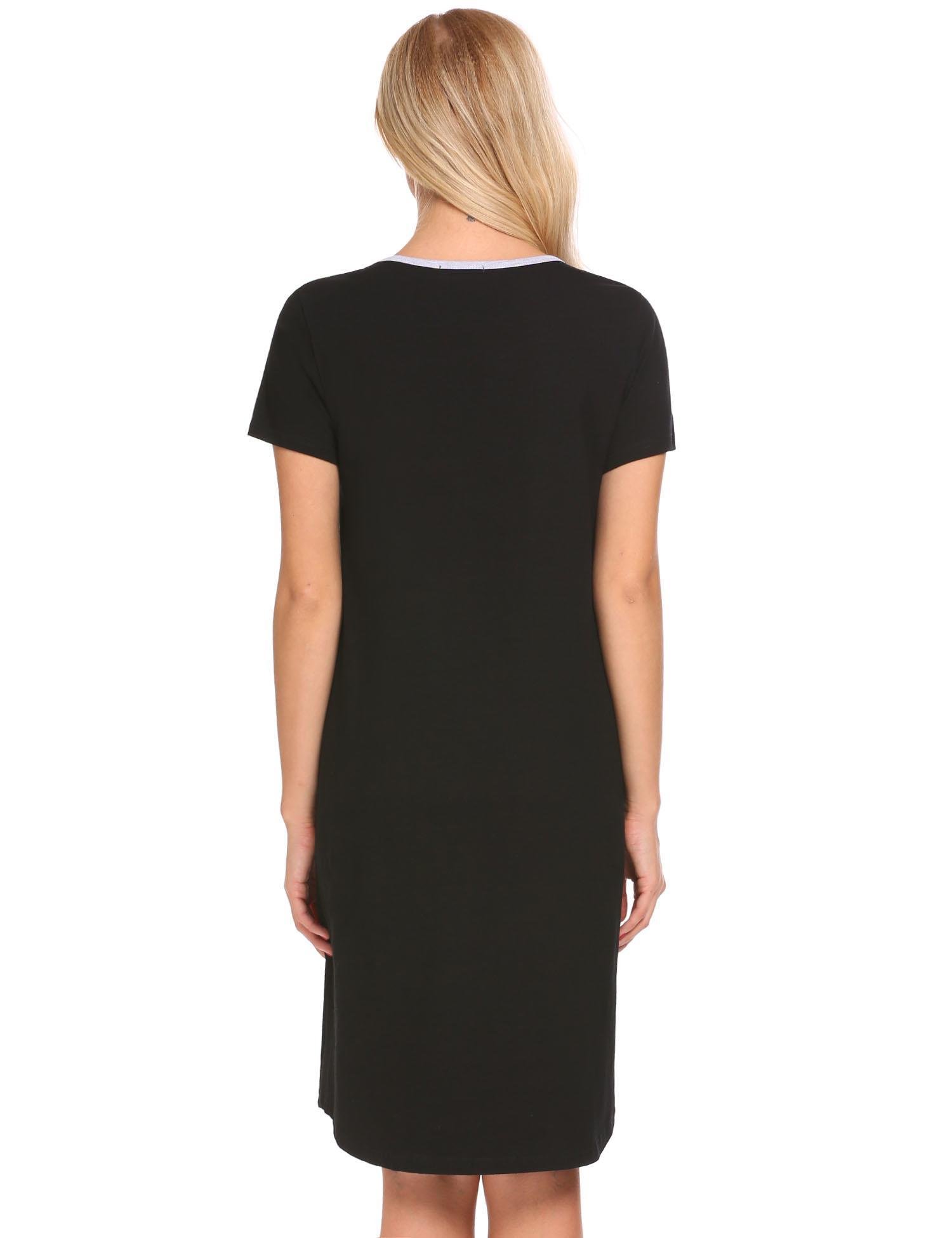 Ekouaer Ekoauer Womens Knit Nightgown Long Scoop Neck Sleep Dress,Black,XX-Large