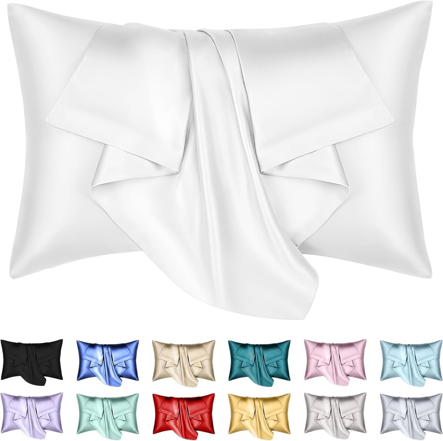 Natural Mulberry Silk Pillowcase for Hair and Skin with Hidden Zipper, Ultra Smooth and Soft Breathable Cooling Silk Pillow case, Gifts for Women Men, 1pc (51x76 cm, White)